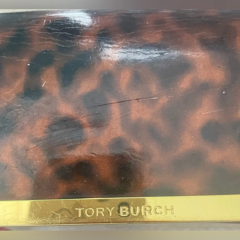 TORY BURCH brown cheetah leopard print EYEGLASS / SUNGLASS CASE w/ gold trim